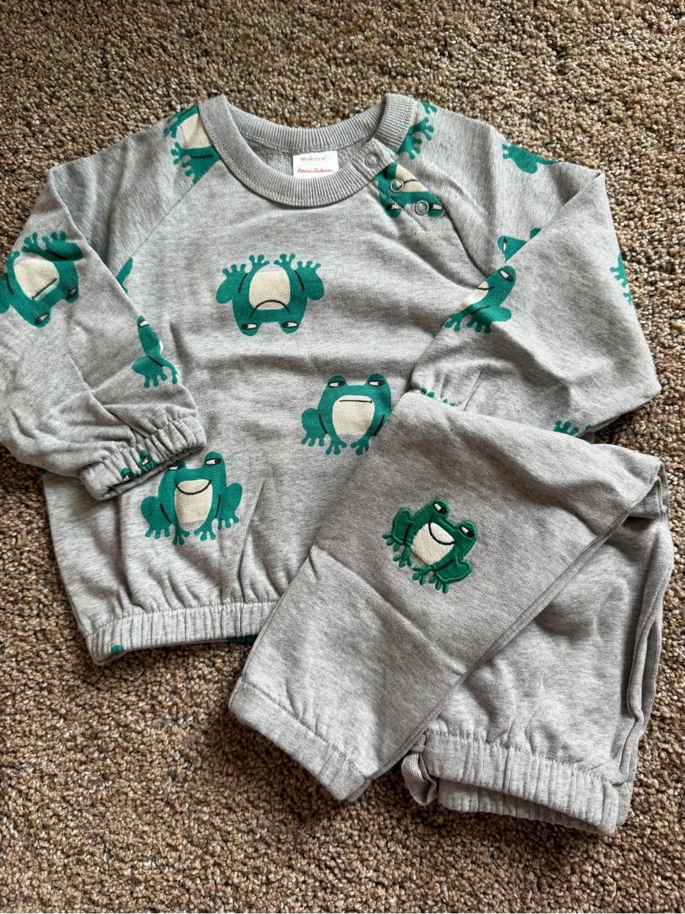 HANNA ANDERSSON Baby French Terry Sweatshirt & Sweatpants in Happy Frogs on Grey